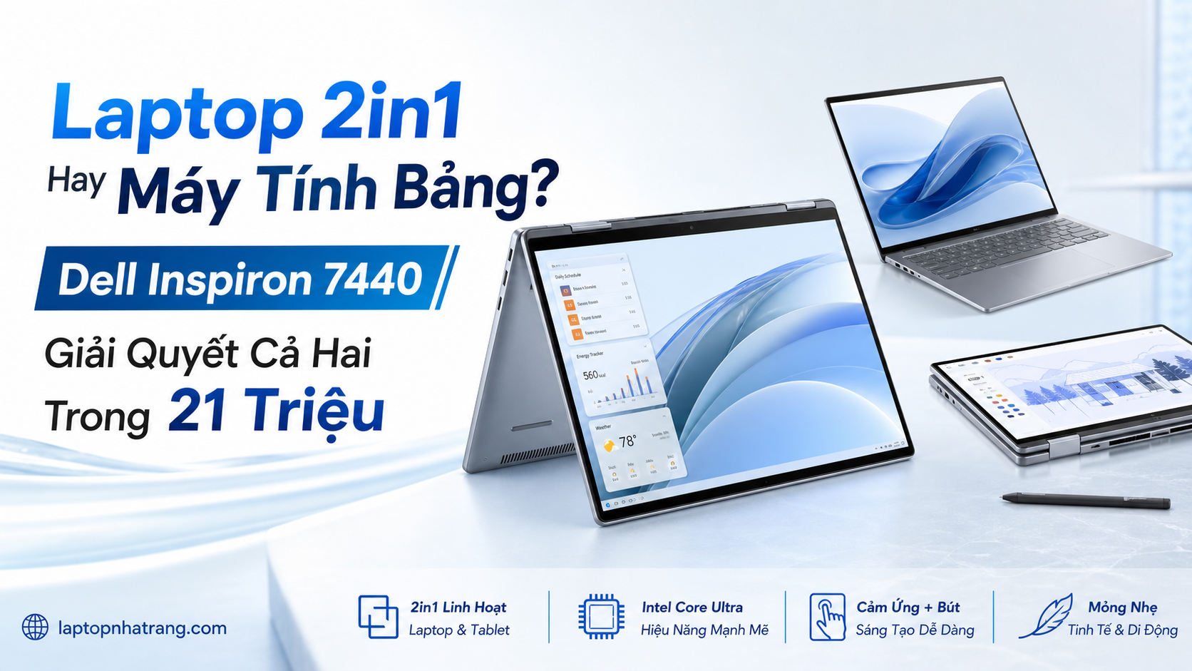 Laptop 2in1 Hay Máy Tính Bảng? Dell Inspiron 7440 Giải Quyết Cả Hai Trong 21 Triệu